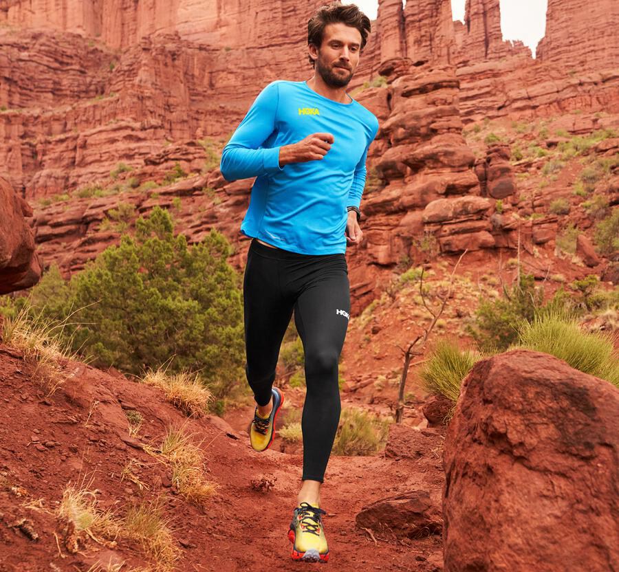 Top Hoka One One Hombre - Performance 3/4 Sleeve - Azules - JLK504689